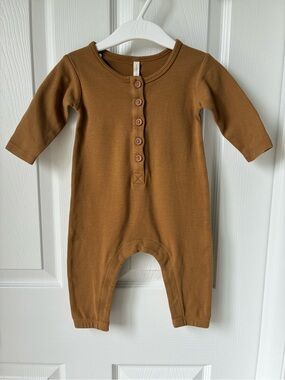 Quincy Mae Brown Button-Front Jumpsuit